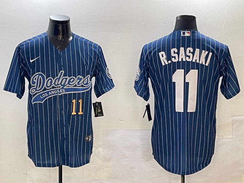 Men Los Angeles Dodgers #11 R.Sasaki Blue Stripe Joint Name 2025 Nike MLB Jersey style 4